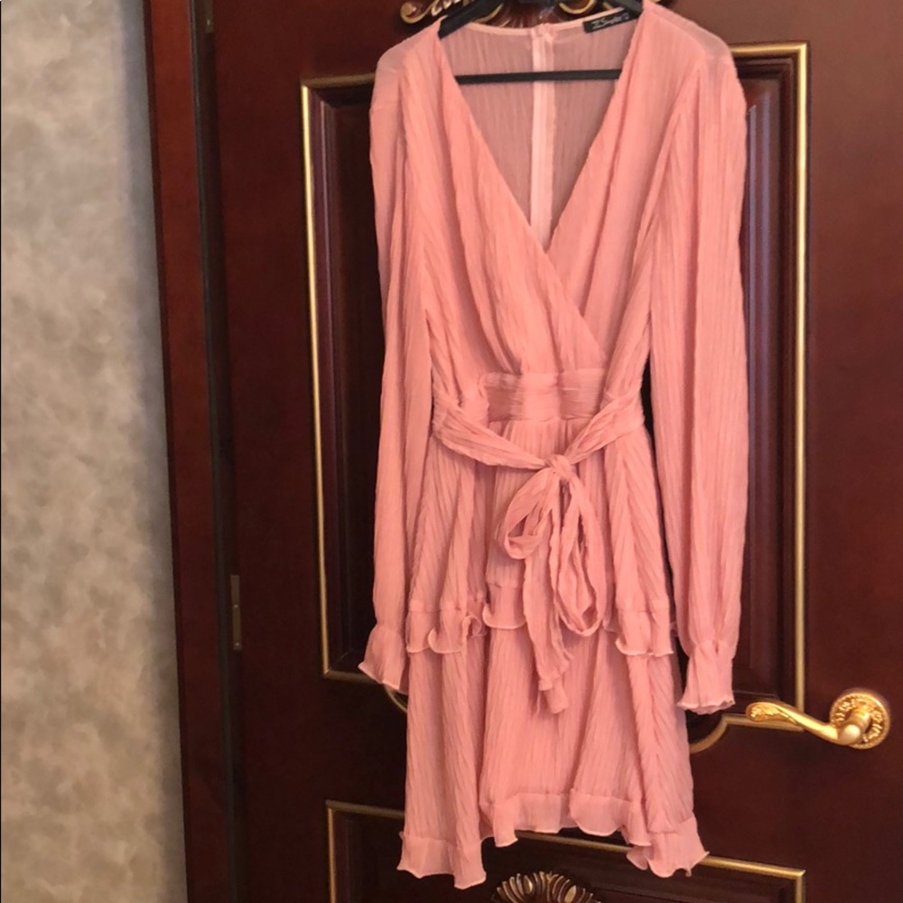 Baby Pink Ruffle Mini Dress with Waist bow medium